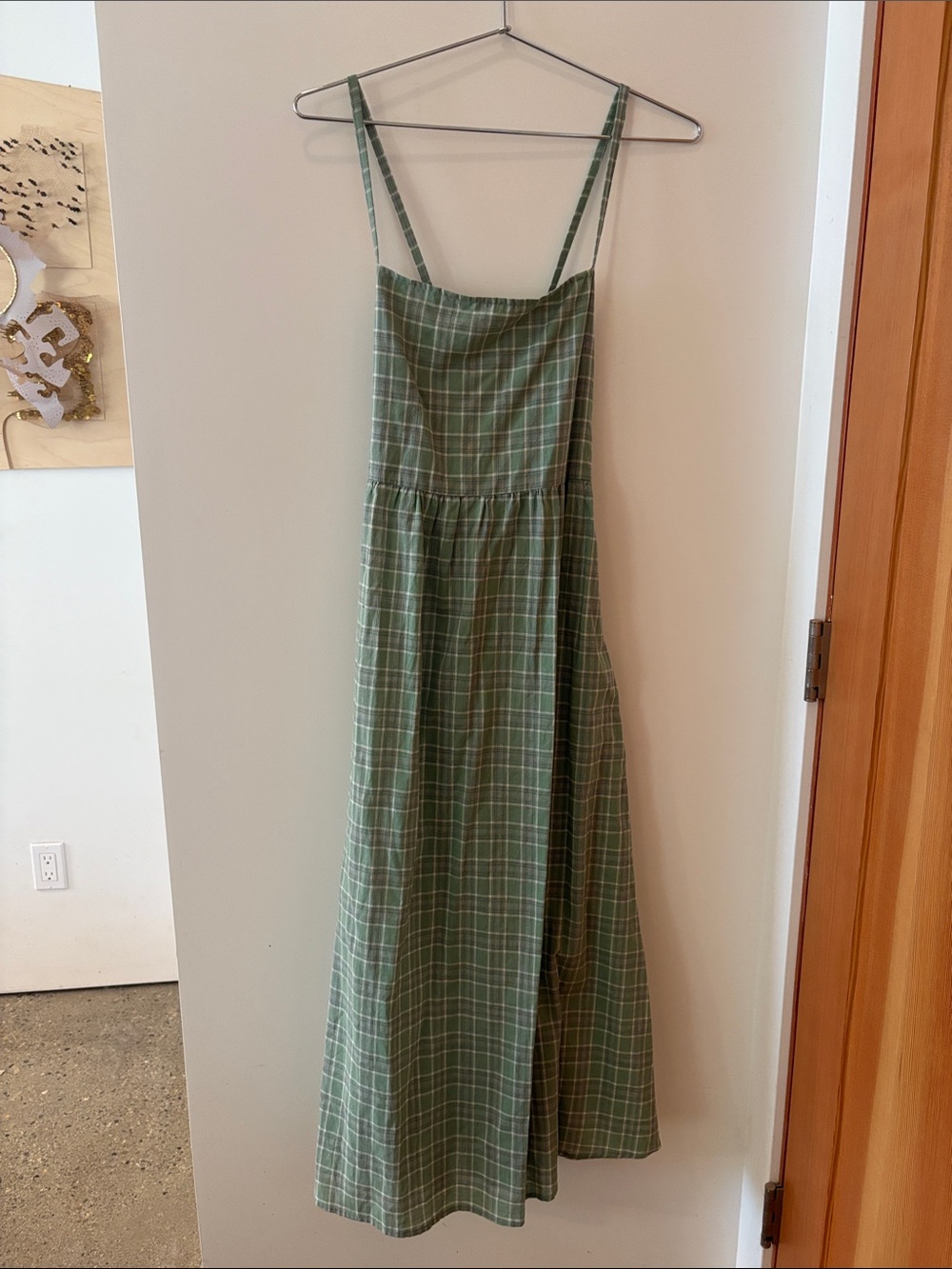 OLIVE Plaid Green Spaghetti-Strap Maxi Dress